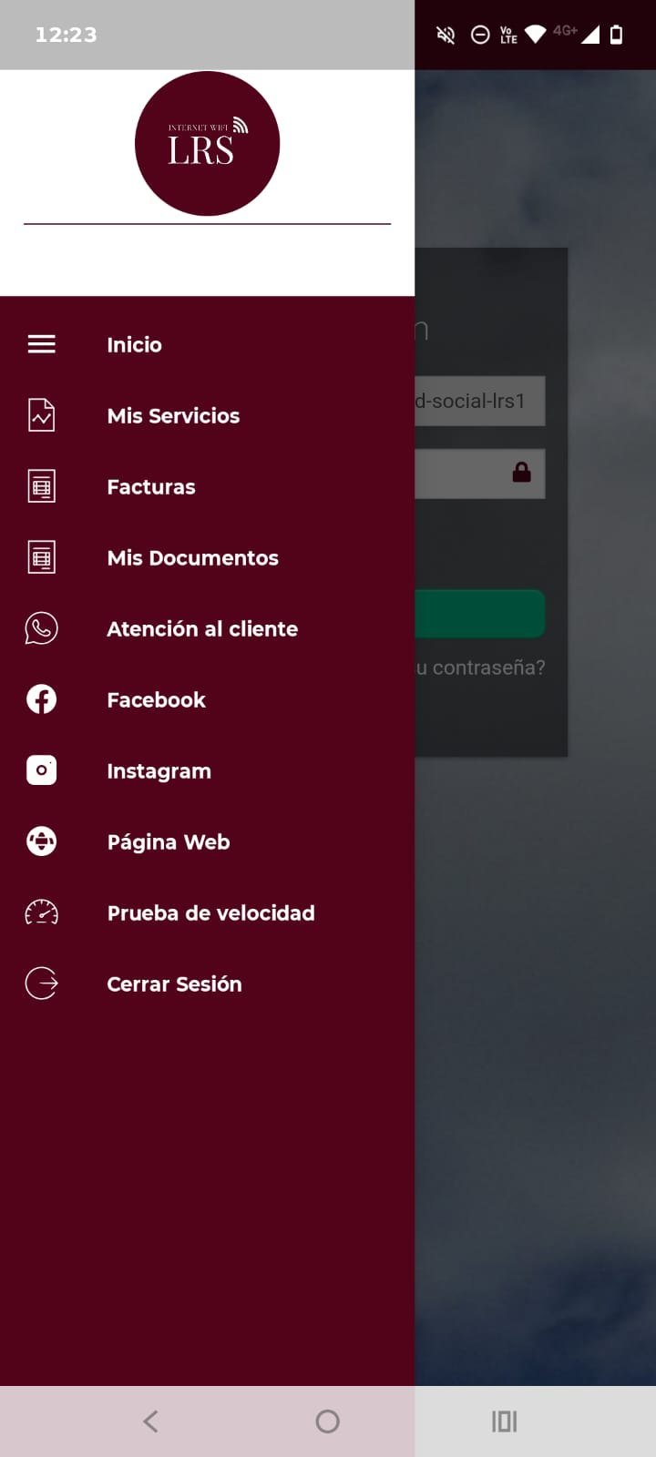 Aplicación móvil LRS - menú principal