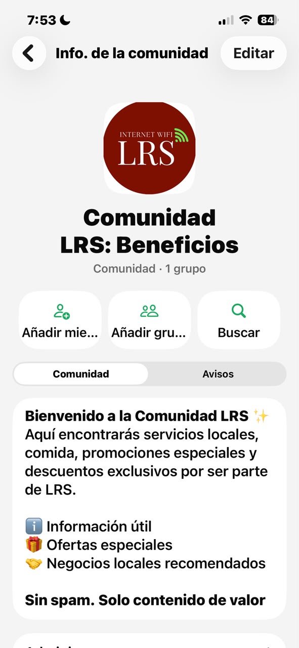 Promoción compartida en la Comunidad LRS de WhatsApp